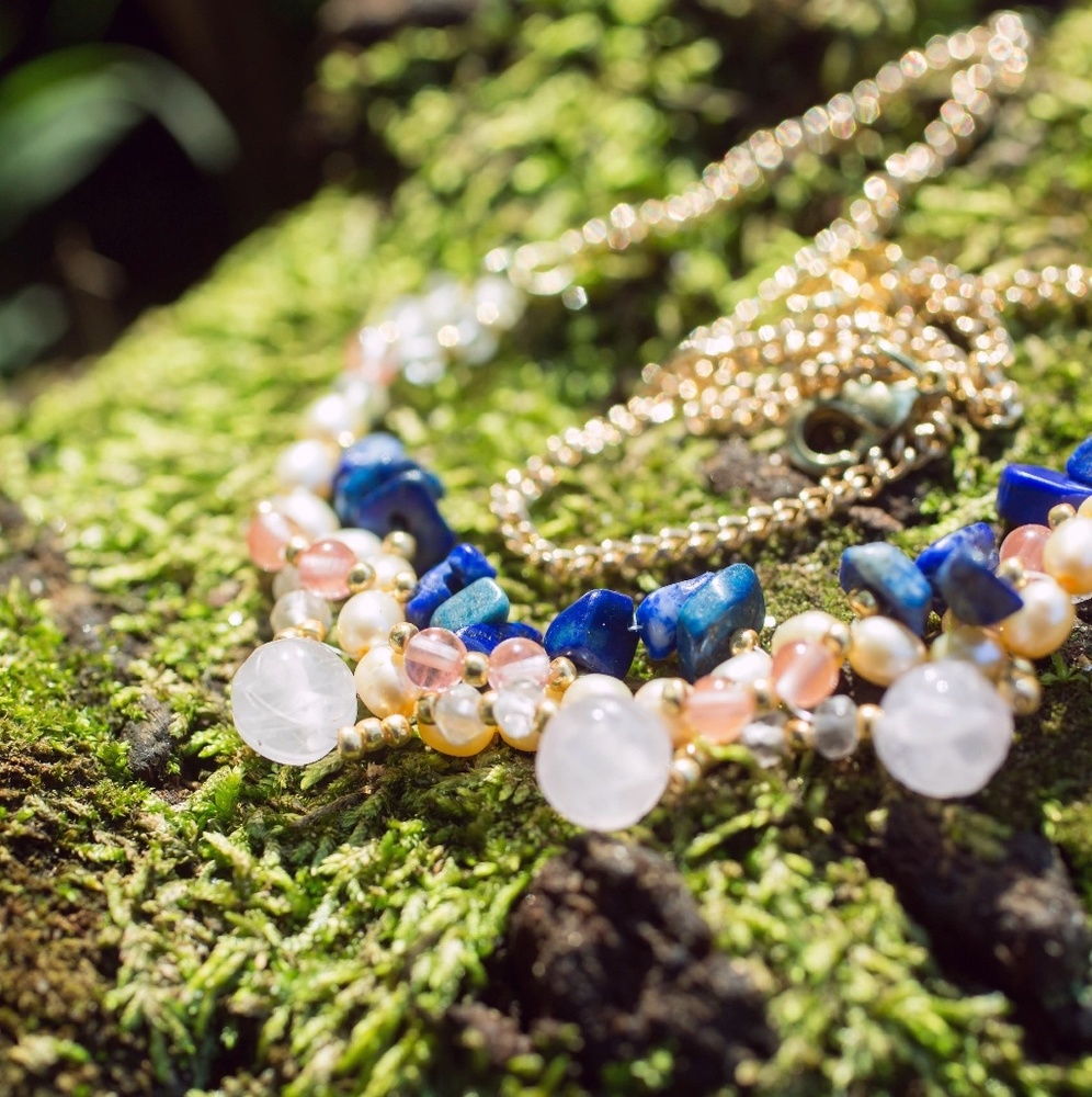 Lapis-lazuli, Rose Quartz,Freshwater Pearl Necklac